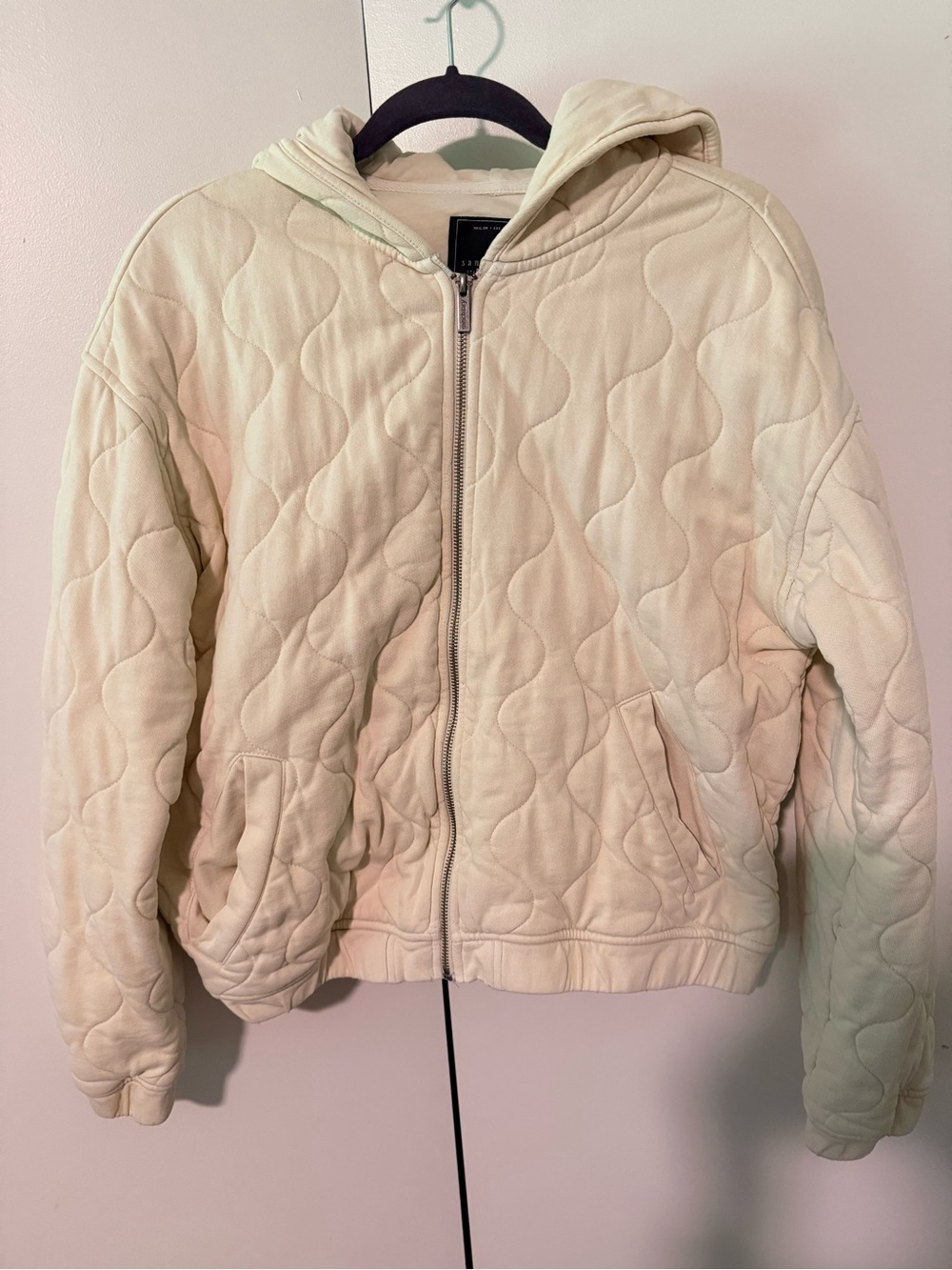 Sanctuary Quilted Hooded Zip Jacket in Cream